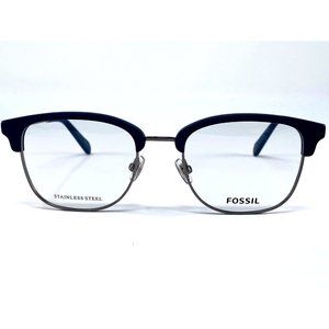 New FOSSIL Blue Half-Rim Stainless Steel FOS7078/G Mens Eyeglasses 50-19-140